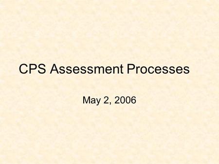 CPS Assessment Processes May 2, 2006. Learning Assessment in CPS Within the College of Professional Studies (CPS), student learning is assessed systematically.