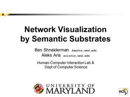 Network Visualization by Semantic Substrates Ben Shneiderman Aleks Aris Human-Computer Interaction Lab & Dept of Computer.