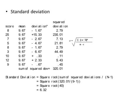Standard deviation. Interquartil Interquartil (IQR) dirumuskan : IQR = Q3-Q1 Inner fences & Outer fences.