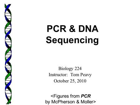 Biology 224 Instructor: Tom Peavy October 25, 2010  PCR & DNA Sequencing.