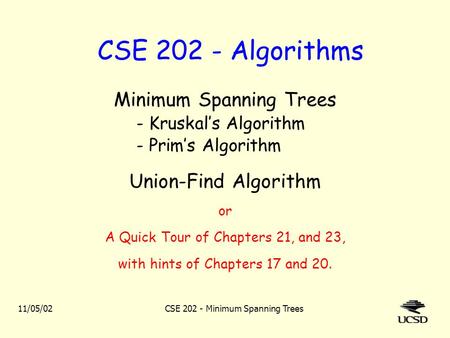 CSE Algorithms Minimum Spanning Trees Union-Find Algorithm