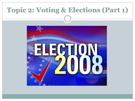 Topic 2: Voting & Elections (Part 1). Part 1: The Right to Vote & Qualifications How have voting rights changed over time? What restrictions exist on.