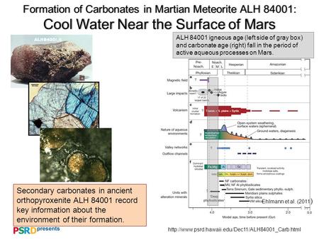 Formation of Carbonates in Martian Meteorite ALH 84001: Cool Water Near the Surface of Mars Secondary.