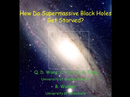 How Do Supermassive Black Holes Get Starved? Q. D. Wang, Z. Y. Li, S.-K. Tang University of Massachusetts B. Wakker University of Wisconsin.