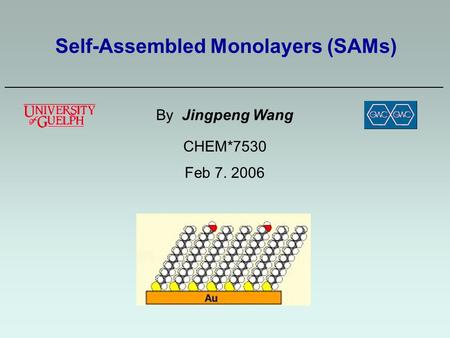 Self-Assembled Monolayers (SAMs) ——————————————————————————————————————— By Jingpeng Wang CHEM*7530 Feb 7. 2006.