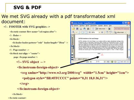 SVG & PDF We met SVG already with a pdf transformated xml document: page.