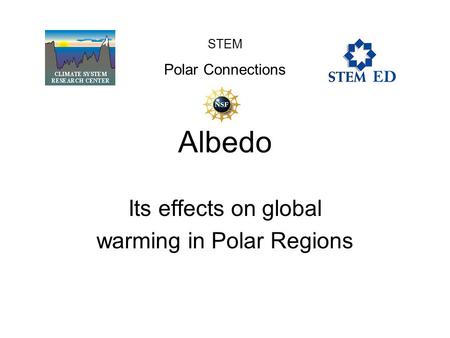 Albedo Its effects on global warming in Polar Regions STEM Polar Connections.