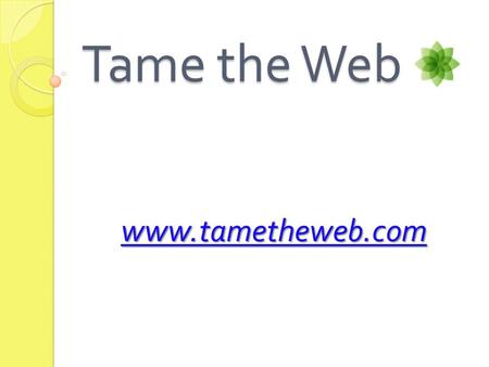 Tame the Web www.tametheweb.com. History of Tame the Web:  Officially began on 1 st of April 2003  Creator: Dr Michael Stephens, Assistant Professor.
