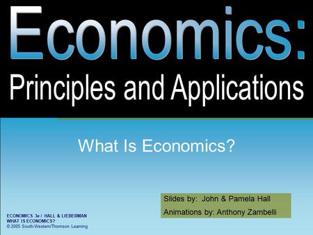 Slides by: John & Pamela Hall Animations by: Anthony Zambelli ECONOMICS 3e / HALL & LIEBERMAN WHAT IS ECONOMICS? © 2005 South-Western/Thomson Learning.