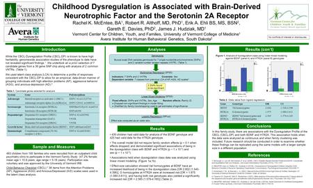 Childhood Dysregulation is Associated with Brain-Derived Neurotrophic Factor and the Serotonin 2A Receptor Rachel K. McEntee, BA 1, Robert R. Althoff,