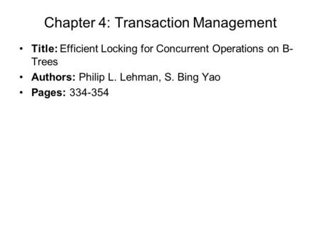 Chapter 4: Transaction Management