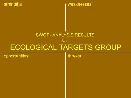 Strengths opportunities weaknesses threats SWOT - ANALYSIS RESULTS OF ECOLOGICAL TARGETS GROUP.
