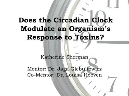 Does the Circadian Clock Modulate an Organism’s Response to Toxins? Katherine Sherman Mentor: Dr. Jaga Giebultowicz Co-Mentor: Dr. Louisa Hooven.
