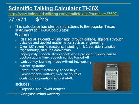 Scientific Talking Calculator TI-36X  276971 $249