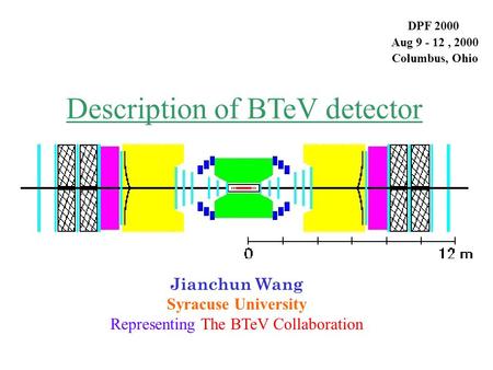 Description of BTeV detector Jianchun Wang Syracuse University Representing The BTeV Collaboration DPF 2000 Aug 9 - 12, 2000 Columbus, Ohio.