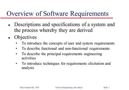 Overview of Software Requirements