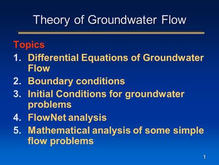 Theory of Groundwater Flow
