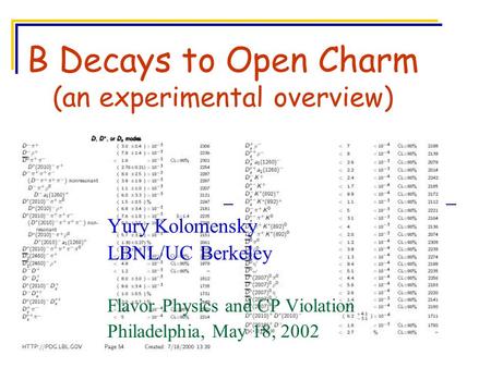 B Decays to Open Charm (an experimental overview) Yury Kolomensky LBNL/UC Berkeley Flavor Physics and CP Violation Philadelphia, May 18, 2002.