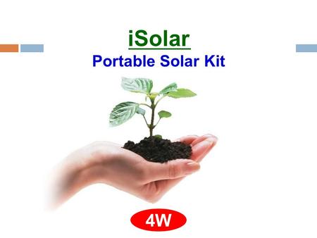 ISolar Portable Solar Kit 4W. Front view of the solar panel while it stand Size: 20 x 23 x 3 cm, Weight: 390 gram.