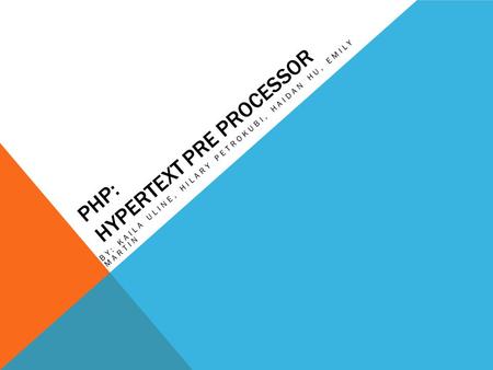 PHP: HYPERTEXT PRE PROCESSOR BY: KAILA ULINE, HILARY PETROKUBI, HAIDAN HU, EMILY MARTIN.