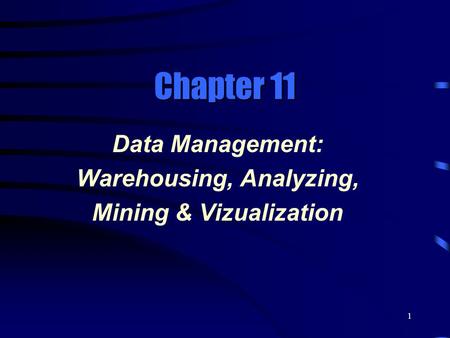 1 Chapter 11 Data Management: Warehousing, Analyzing, Mining & Vizualization.