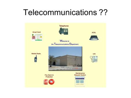 Telecommunications ??. Recently Completed Projects Enhancement of Telephone Network Infrastructure. (Farooq, Doha, Ferdows and KFUPM Schools) Installing.