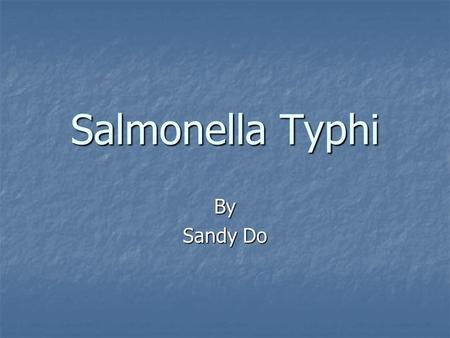 Salmonella Typhi By Sandy Do. What is it? A bacteria A bacteria Causes typhoid fever that affects 16 million people annually and causes 600,000 fatalities.