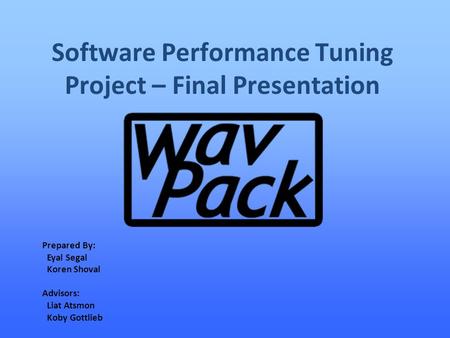 Software Performance Tuning Project – Final Presentation Prepared By: Eyal Segal Koren Shoval Advisors: Liat Atsmon Koby Gottlieb.