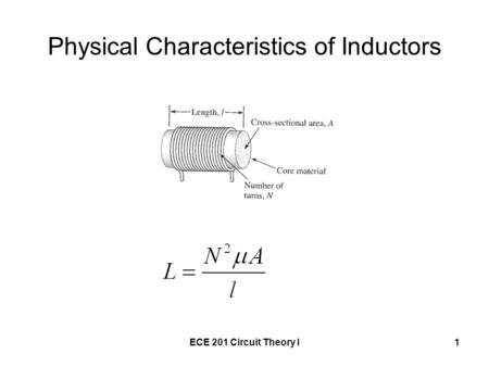ECE 201 Circuit Theory I1 Physical Characteristics of Inductors.