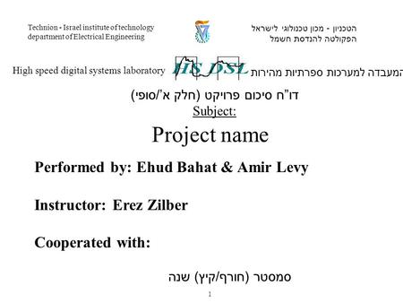 Performed by: Ehud Bahat & Amir Levy Instructor: Erez Zilber Cooperated with: המעבדה למערכות ספרתיות מהירות High speed digital systems laboratory הטכניון.