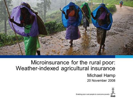 Microinsurance for the rural poor: Weather-indexed agricultural insurance Michael Hamp 20 November 2008.