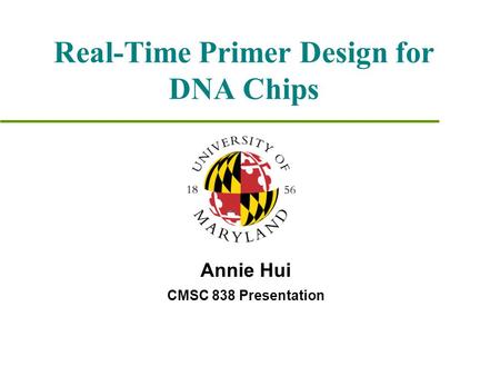Real-Time Primer Design for DNA Chips Annie Hui CMSC 838 Presentation.