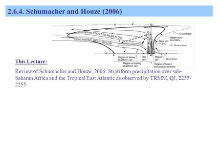 2.6.4. Schumacher and Houze (2006) This Lecture: Review of Schumacher and Houze, 2006: Stratiform precipitation over sub- Saharan Africa and the Tropical.