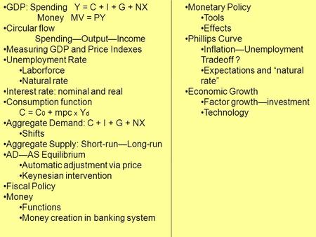 GDP: Spending   Y = C + I + G + NX
