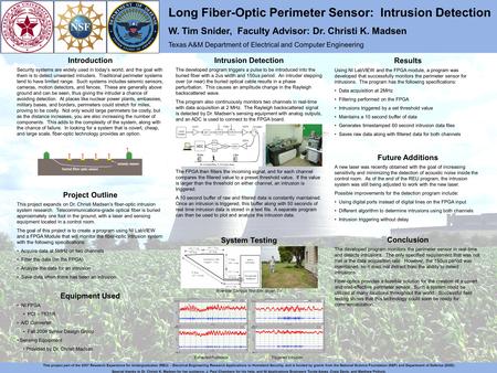 Long Fiber-Optic Perimeter Sensor: Intrusion Detection W. Tim Snider, Faculty Advisor: Dr. Christi K. Madsen Texas A&M Department of Electrical and Computer.