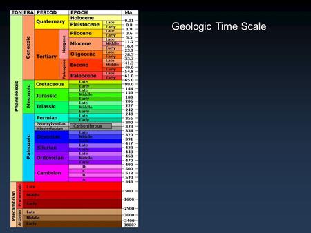Geologic Time Scale Carboniferous. Geologic Time Scale 85 th 103 rd 108 th …and we all live on the roof.