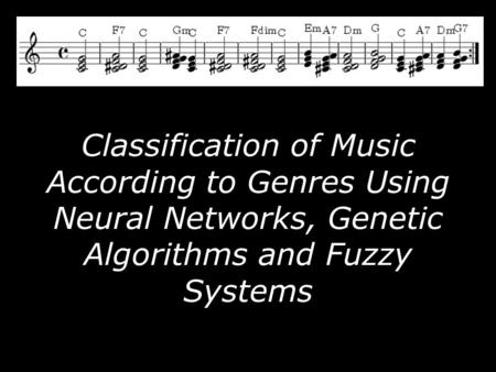 Classification of Music According to Genres Using Neural Networks, Genetic Algorithms and Fuzzy Systems.