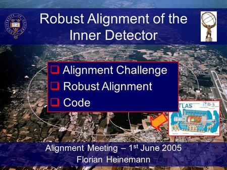 Robust Alignment of the Inner Detector Alignment Meeting – 1 st June 2005 Florian Heinemann ATLAS  Alignment Challenge  Robust Alignment  Code.