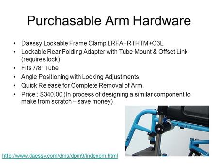 Purchasable Arm Hardware Daessy Lockable Frame Clamp LRFA+RTHTM+O3L Lockable Rear Folding Adapter with Tube Mount & Offset Link (requires lock) Fits 7/8”