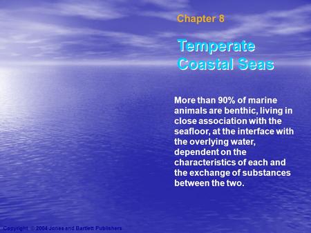 Chapter 8 Temperate Coastal Seas More than 90% of marine animals are benthic, living in close association with the seafloor, at the interface with the.