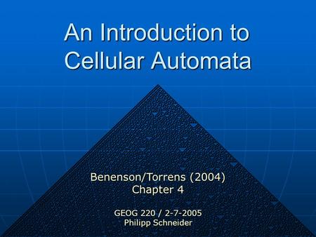 An Introduction to Cellular Automata