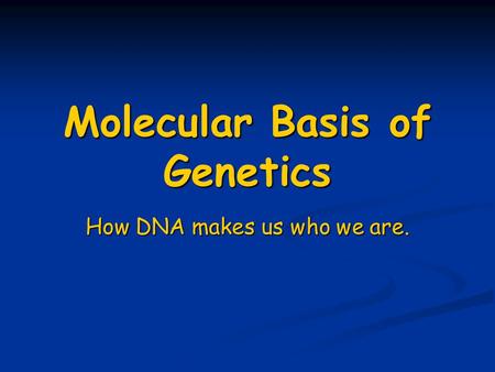 Molecular Basis of Genetics How DNA makes us who we are.