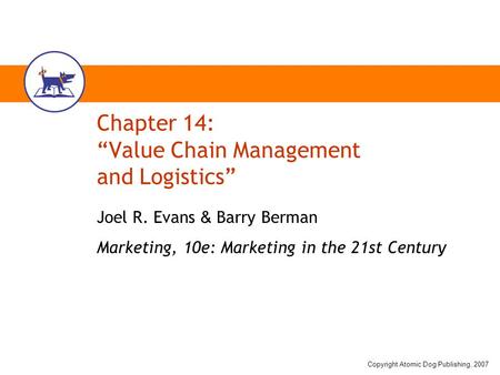 Chapter 14: “Value Chain Management and Logistics”