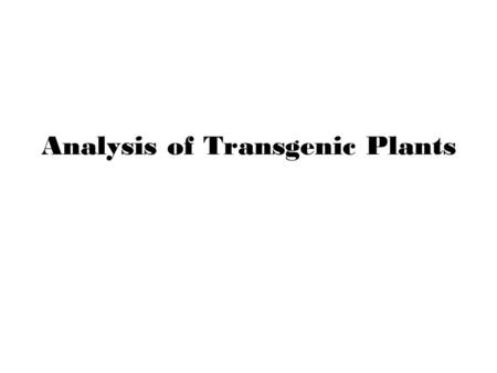 Analysis of Transgenic Plants. Requirements Sequence of gene of interest Gene construct.