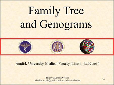 / 141 Atatürk University Medical Faculty, Class 1, 28.09.2010 Family Tree and Genograms Zekeriya Aktürk, Prof. Dr.