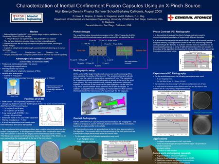 Characterization of Inertial Confinement Fusion Capsules Using an X-Pinch Source High Energy Density Physics Summer School Berkeley California, August.
