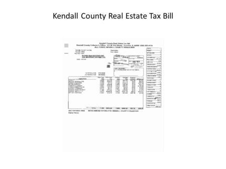 Kendall County Real Estate Tax Bill. Taxing BodyRateAmount County.5595$557.49 Bristol Kendall FPD.5738$571.73 Forest Preserve.1292$128.73 Jr. College.3924$390.99.