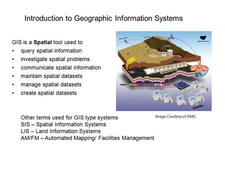 Introduction to Geographic Information Systems GIS is a Spatial tool used to query spatial information investigate spatial problems communicate spatial.