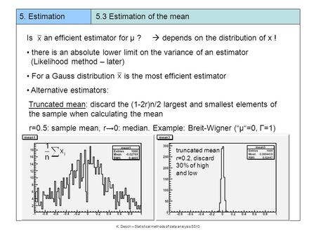 5. Estimation 5.3 Estimation of the mean K. Desch – Statistical methods of data analysis SS10 Is an efficient estimator for μ ?  depends on the distribution.