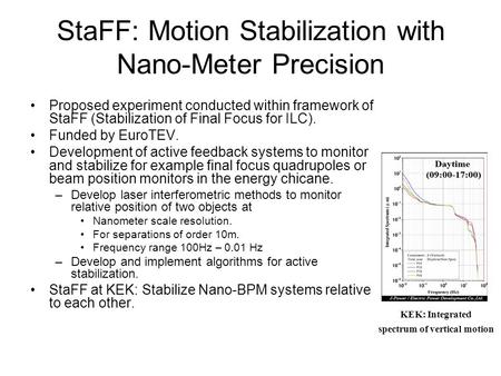 StaFF: Motion Stabilization with Nano-Meter Precision Proposed experiment conducted within framework of StaFF (Stabilization of Final Focus for ILC). Funded.